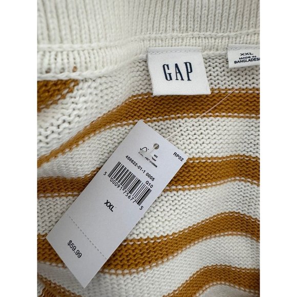 GAP Women's Long Sleeve Collared White & Yellow Striped Sweater Blouse Size XXL - Picture 9 of 11